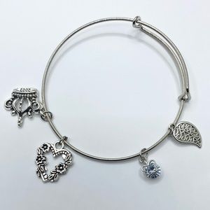 Silver tone stainless steel Expandable Bangle Adjustable Wire Bracelets Love